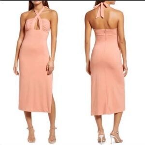 NWT Bardot Guilia coral stretchy slit midi dress size small